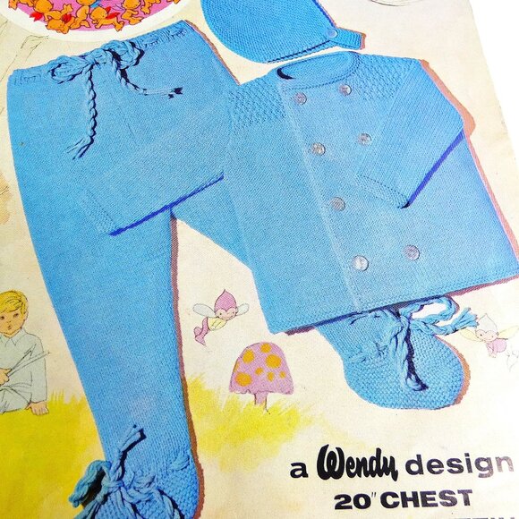 Pattern Baby 3 Pc Set Sweater Legging Cap Vintage UK Dbl Knitting Toddler 18 mos - Picture 5 of 5